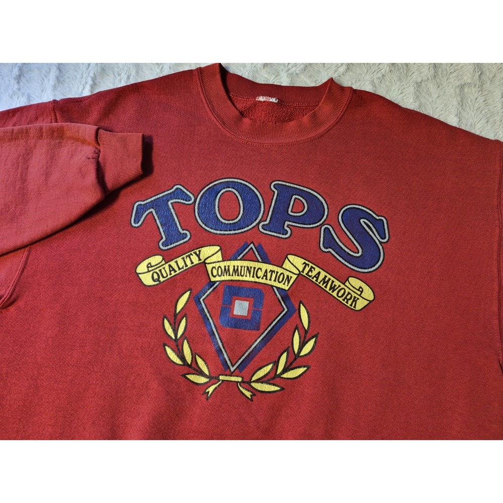 Vintage 90s Tops Quality Communication Teamwork Crewneck Sweatshirt Men's XL Red